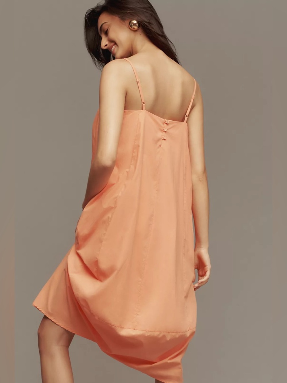 Anthropologie Self Contrast Bare Sleeveless Barrel Cotton Midi Dress Coral M - Picture 5 of 16